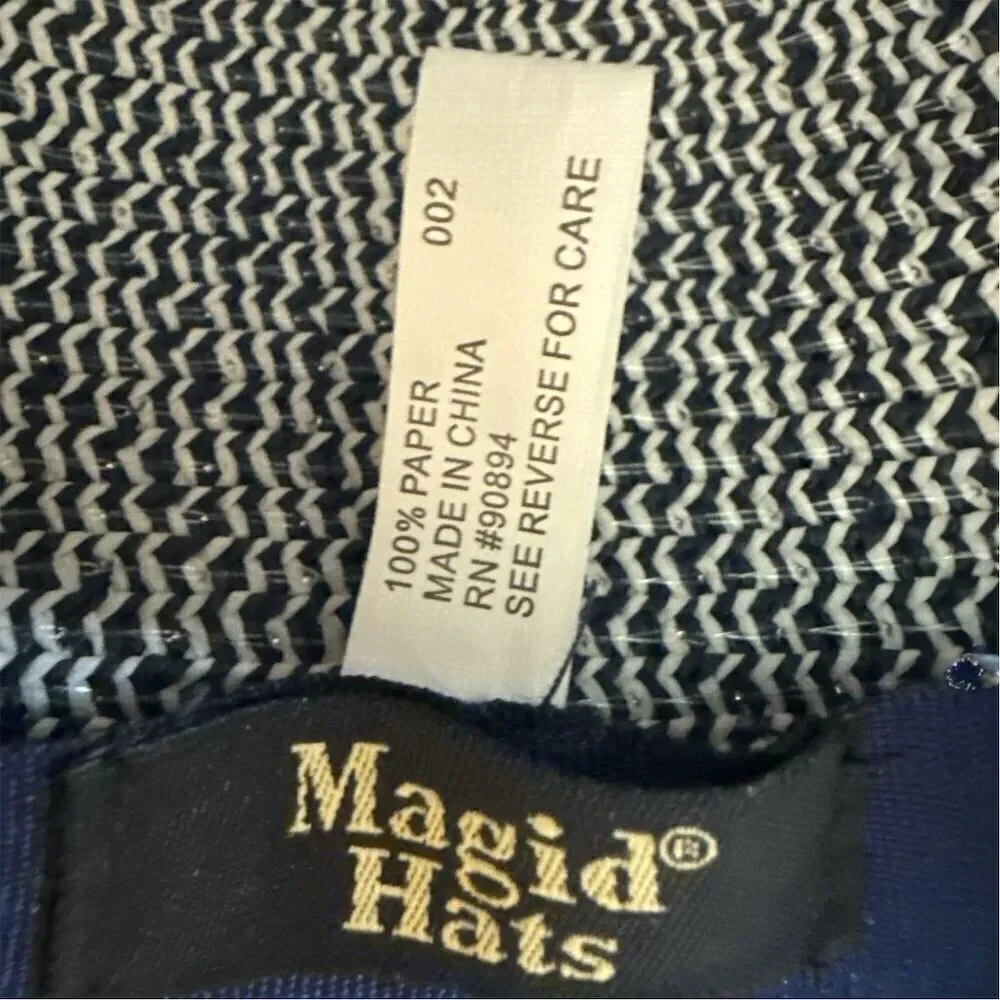 Vintage Magid Wide Brim Navy Blue Ivory Sun Protection Hat